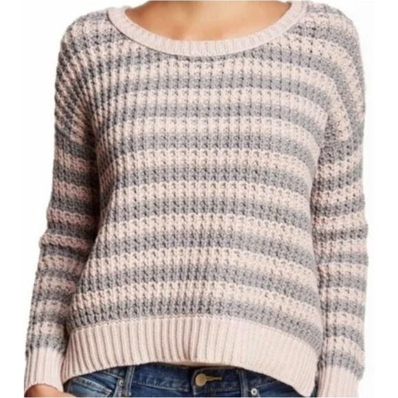 Free People Size XS At The Beach Sweater Pink Striped Chunky Pullover Casual - Picture 1 of 13